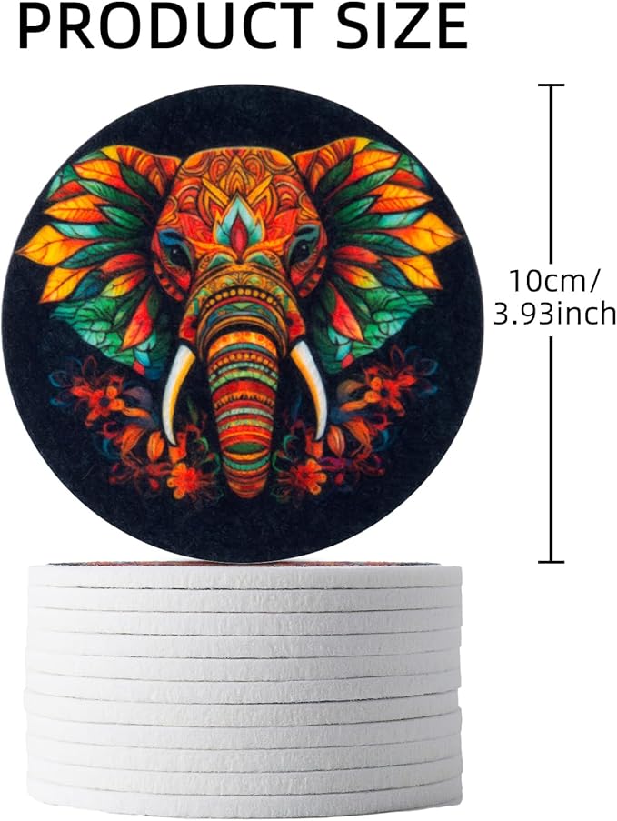 Trillionn 12 Pack Felt Cup Coasters for Drink, Absorbent Coasters for Coffee, Animal Pattern Design Drink Coasters