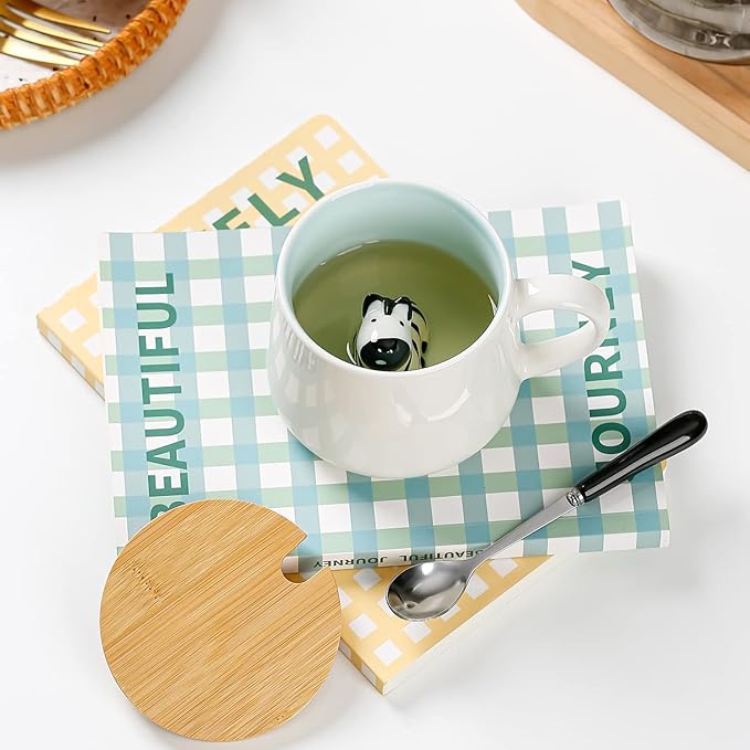 BigNoseDeer Zebra Mug Cute Mugs with 3D Zebra Inside Ceramic Coffee Mug Tea Cup with Spoon and Lid Cool Stuff Birthday Mother's Day Cute Gifts for Women Kids 12oz(Zebra)