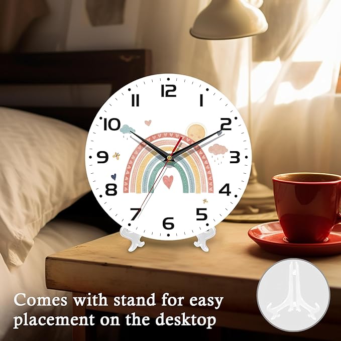 Wall Clock, 10 Inch Silent Non-Ticking Home Kitchen Decor, Battery Operated for Bathroom Bedroom Living Room Office(Boho Rainbow)