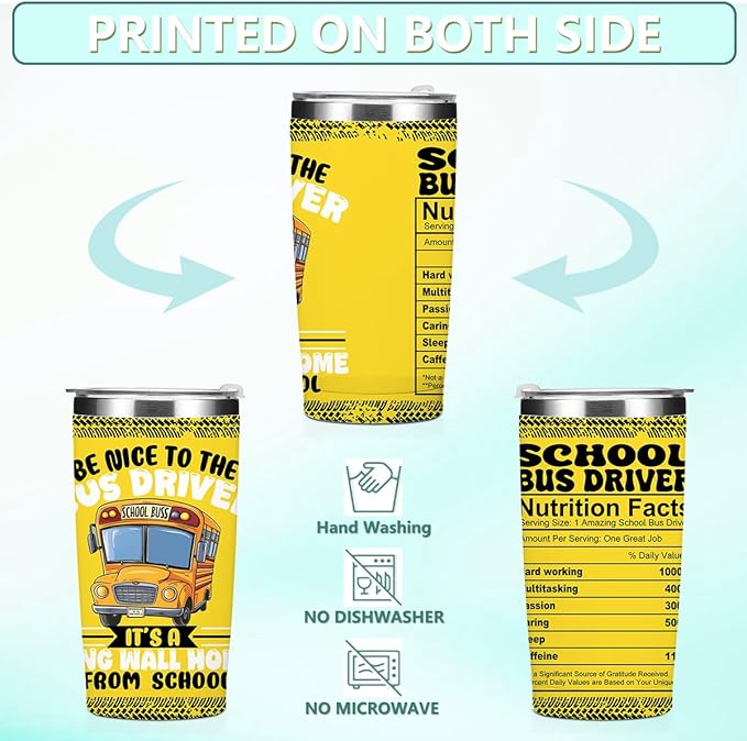 Bus Driver Appreciation Gifts 20 oz Tumbler Insulated Tumblers, Stainless Steel Tumbler Travel Cup, Coffee Cups for Cold Hot Drinks, Thank You Gifts for Bus Drivers Men Women