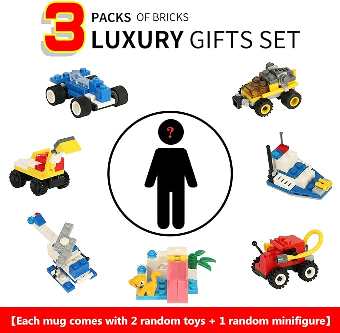 Build-on Brick Coffee Mug, Funny DIY Novelty Cup with Building Blocks Creative for Kids Men Women Xmas Birthday (Blue)