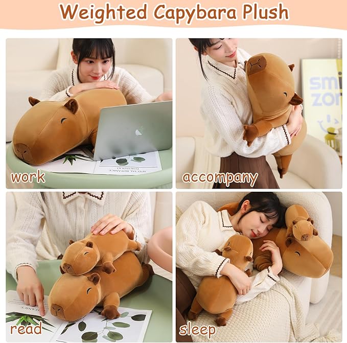 SQEQE Weighted Capybara Plush, Weighted Capybara Stuffed Animal, Cute Plushies Soft Pillow Toy Gift for Kids Adults 13.8 Inch, 1.6 Lbs