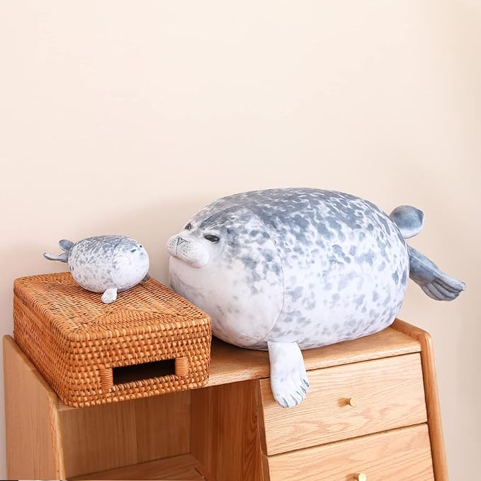 SQEQE Chubby Seal Pillow Plush with 4 Baby Seal Plushies in Her Tummy, Stuffed Cotton Plush Animal Toy Gift for Kids