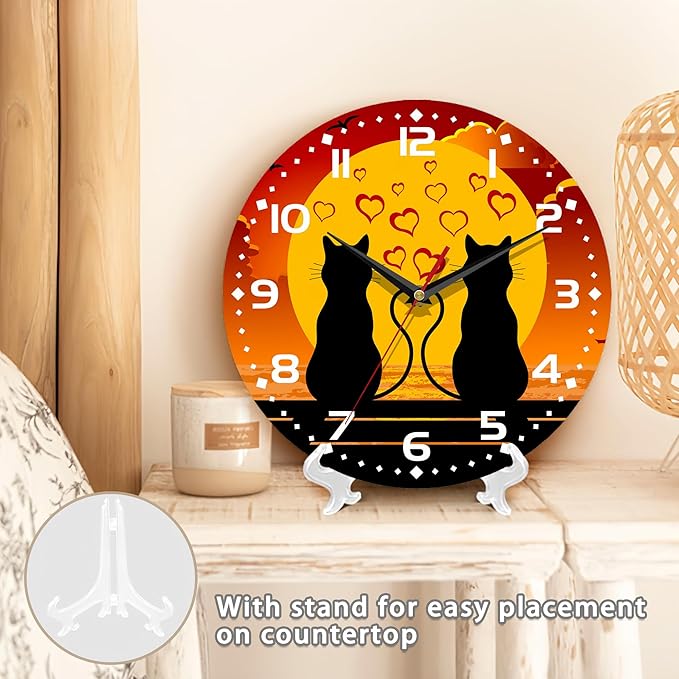 Two Cats in Love Seaside Wall Clock, Contemporary Easy to Read Decor for Living Room, Bedroom, Bathroom, and Kitchen, 10 Inch