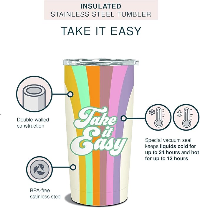 Studio Oh! Insulated Stainless-Steel Tumbler - Double-Walled 17-Ounce Travel Cup - Vacuum Seal Keeps Liquids Hot or Cold for Hours - Fits Standard Size Cup Holders - Take It Easy