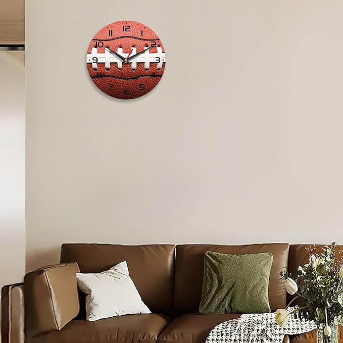 Wall Clocks,American Football Laces 10 Inch Wall Clock,Summer Small Battery Operated Wall Clocks Decorative for Kitchen/Living Room/Bedroom/Bathroom/Dining Room