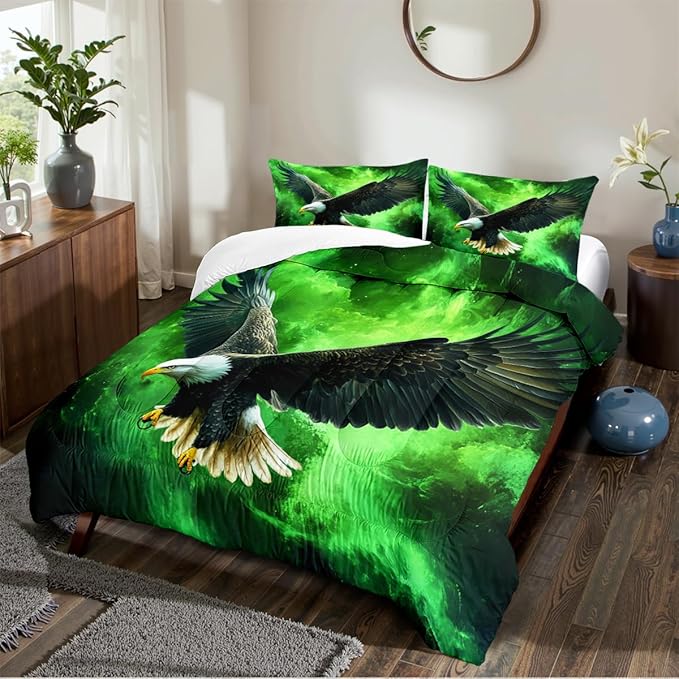 Black Eagle Comforter Set Queen Size Cute Animal Bedding Set Aesthetic Comforters Soft Lightweight Microfiber Comforter Sets for All Season