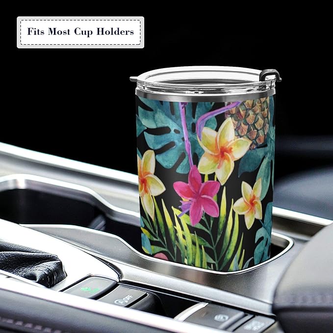 Tumbler Plumeria Pineapple Flamingo Palm Insulated Coffee Cup Beverage Container Travel Mug with Straw and Lid Double Wall Stainless Steel 20oz BPA-Free for Sport, Back to School