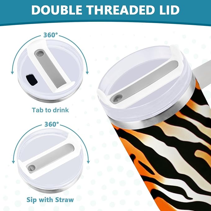 Boccsty Tiger Skin Texture Tiger Insulated Tumblers Black Orange Stripe Reusable Stainless Steel Tumbler 40 oz Cup Coffee Travel Mug Water Bottle with Handle & Flip Straw for Home Office Car