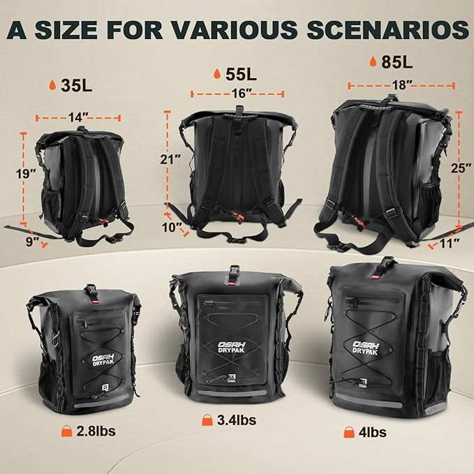 Waterproof Backpack Dry Bag 35L/55L β Heavy Duty Roll-Top Hiking Backpack for Travel, Kayaking, Boating, Camping, Rafting and Fishing
