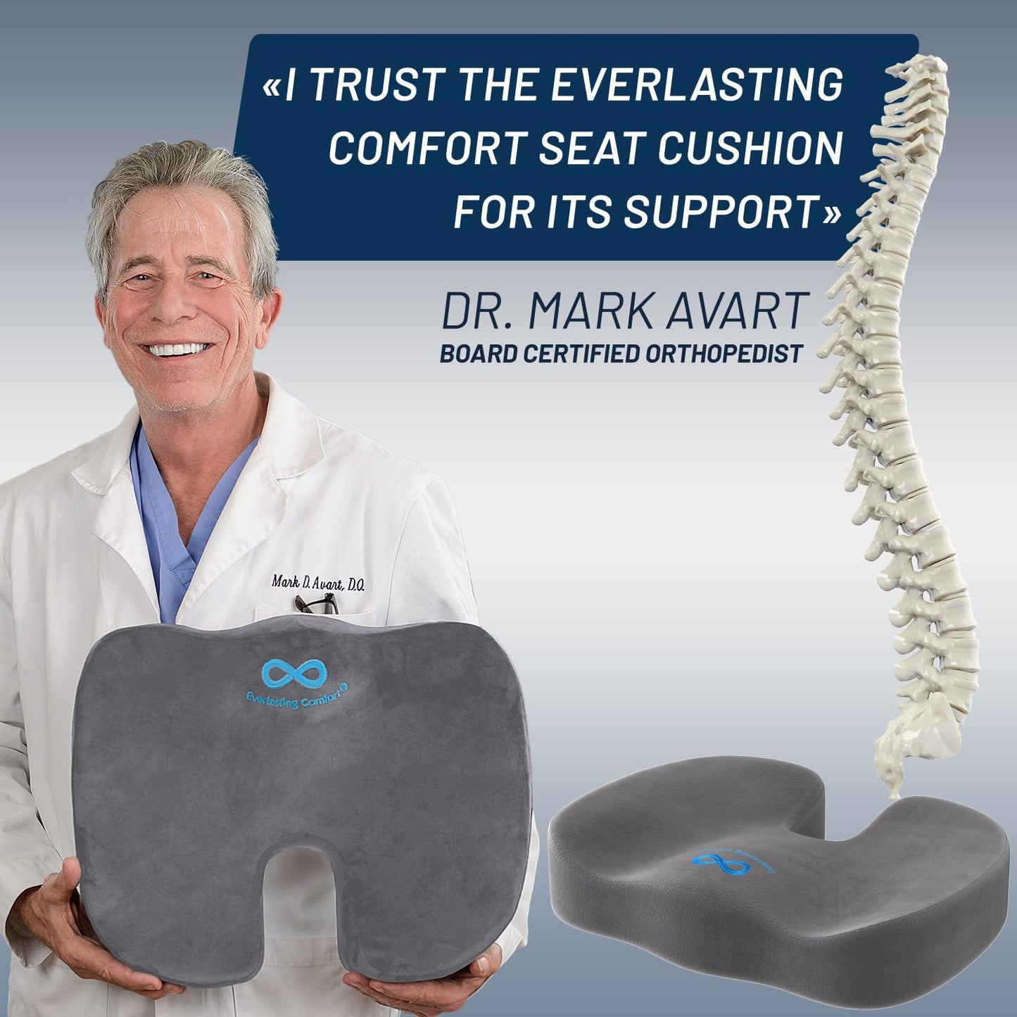 Everlasting Comfort Doctor Recommended Memory Foam Seat Cushion for Office Chairs & Car Seat - Ergonomic Office Desk Accessories for Tailbone Pain Relief, Sciatica & Back Support