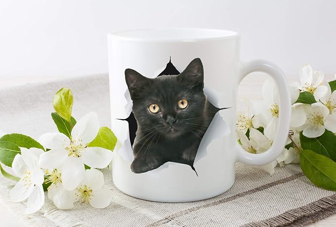 Winston & Bear Funny Black Kitten Coffee Mug - Funny Ceramic Coffee Mug Gift for Cat Lovers - Cute Novelty Cat Themed Cup for Men and Women (15oz)