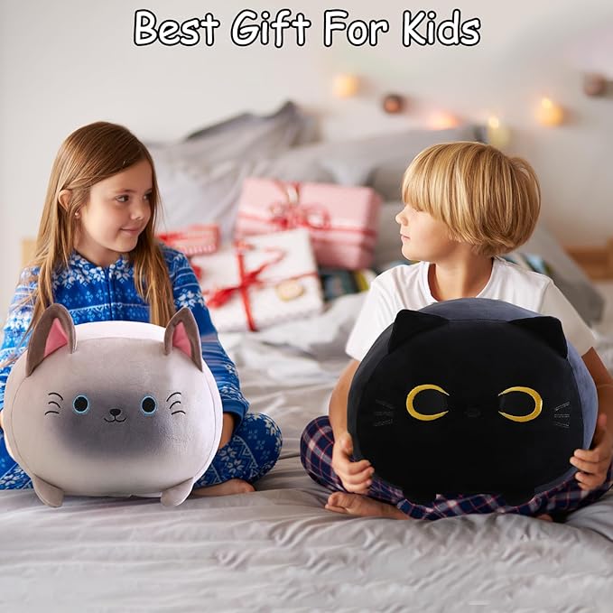 SQEQE Black Cat Plush, Cat Stuffed Animals Plushie with 4 Cute Babies Cat Plushies in Her Tummy, Soft Plushie Pillow Gifts for Kids