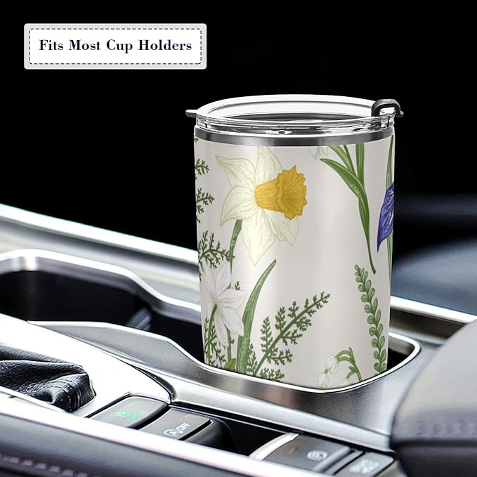 Tumbler Garden Flower Purple White Insulated Coffee Cup Beverage Container Travel Mug with Straw and Lid Double Wall Stainless Steel 20oz Office, Back to School