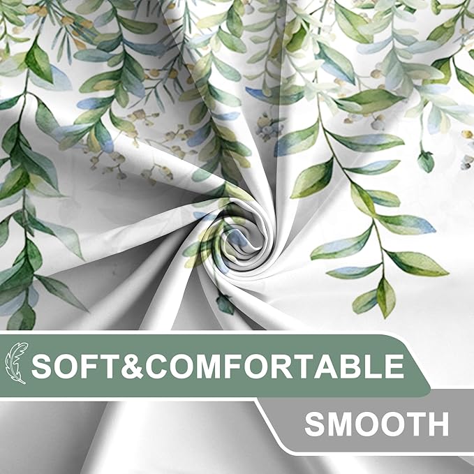 AWERT Green Mixed Light Blue Plant Stall Shower Curtain with 6 Hooks Sage Green Shower Curtain for Bathroom Waterproof Fabric 36x72 inch