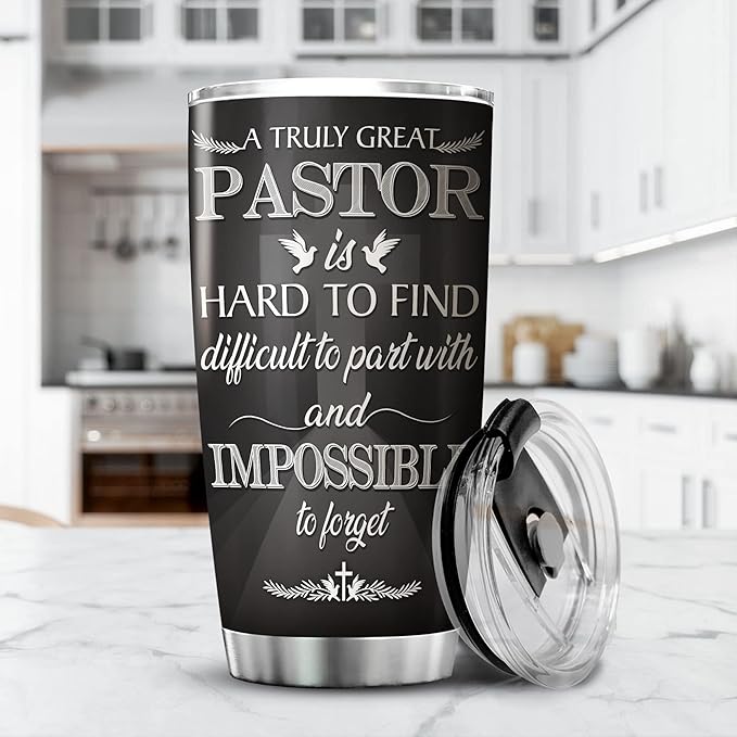Stainless Steel Tumbler A Truly Great Pastor Is Hard To Find Mug With Lid 20oz Christian Gift Things For Pastors Ministers Preachers Insulated Cup Religious Themed Gifts