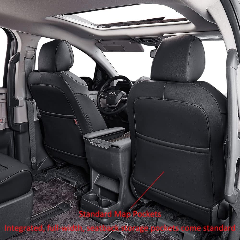 EKR Sienna Seat Covers for 2011-2020 Toyota Sienna L,LE,XLE,Limited,7 Seats,2nd Row Captain Seats W/NO Legrest,Waterproof Car Seat Cover Full Set,Car Seat Protectors- Three Row,Leather(Black)