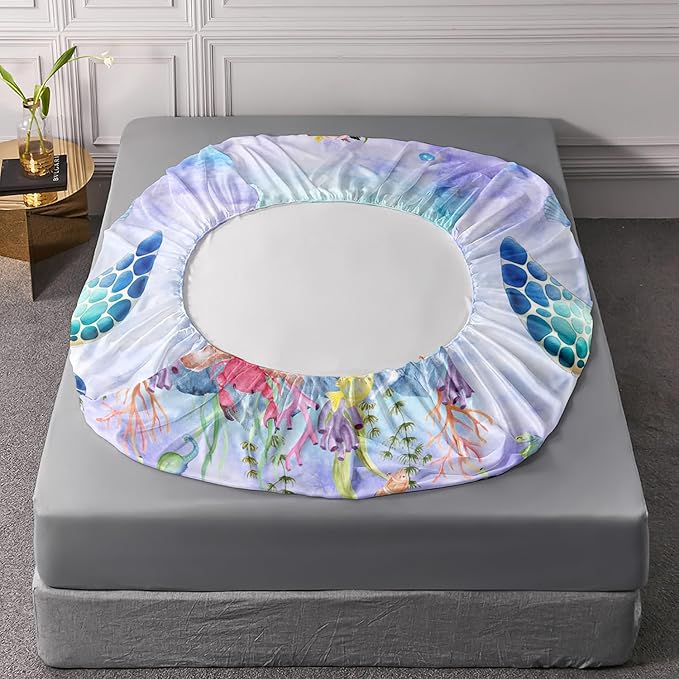 Turtle Sheet Full 4Pcs Ocean Life Shell Bedspread Set Kid Fish Crab Bedding Set for Boy Girl Watercolor Tortoise Seaweed Pattern Bed Set with 1 Flat Sheet and 1 Fitted Sheet+2 Pillowcases