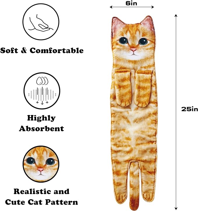 AGRIMONY Cat Funny Hand Towels with Towels Bar for Bathroom Kitchen - Cute Decorative Cat Decor Hanging Washcloths Face Towels Super Absorbent Soft - Housewarming Birthday Christmas Fun Gifts