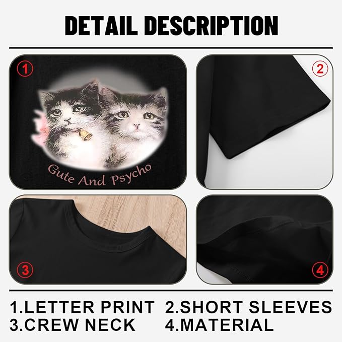 Tuislay Cat Baby Tees for Women Cute Y2k Coquette Shirt Funny Cropped Graphic Tees Top Downtown Girl Aesthetic Grunge Clothes