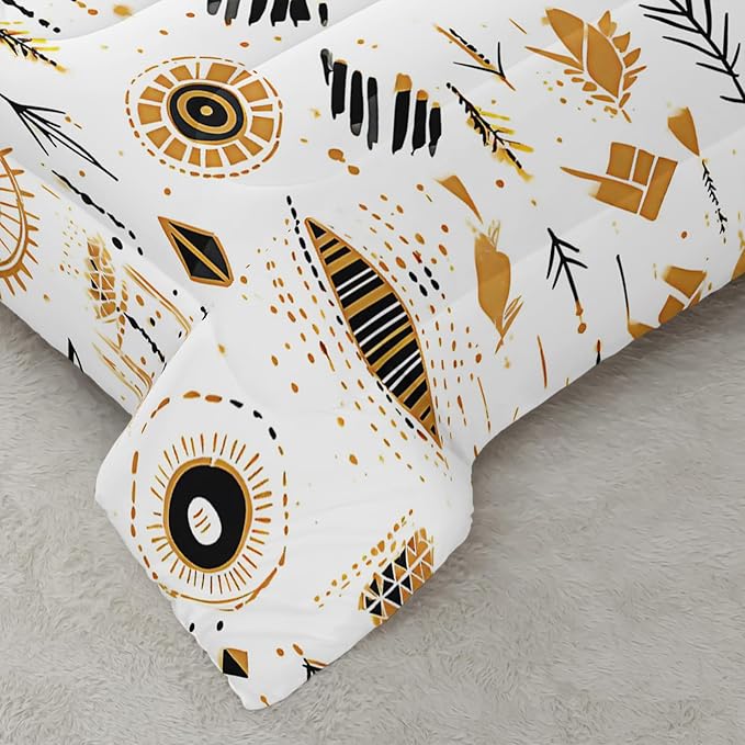 Boho Aztec Comforter Set Full Yellow Geometry Bedding Sets 3PCS for Kids Teen Adult Room Decor Ultra-Soft Lightweight Microfiber 1 Comforter with 2 Pillowcases