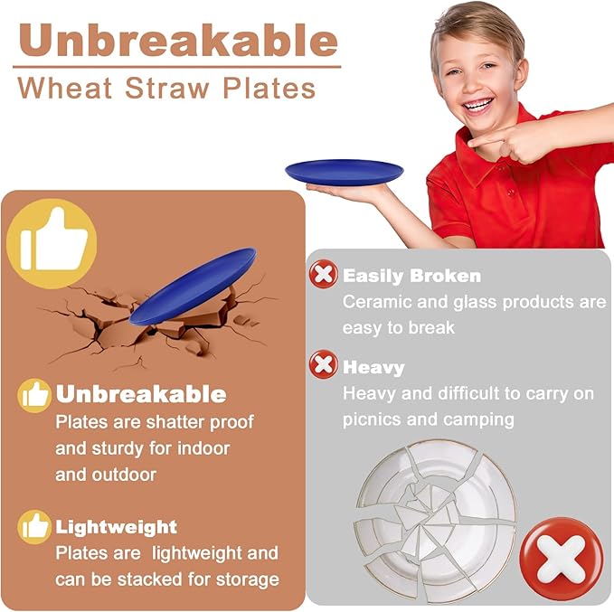 Small Plates 6 Inch, Dessert Plates Set of 8 Wheat Straw Plates Small Plates, Plastic Plates Reusable Dishwasher and Microwave Safe Plates, Mini Plates for Snack, Appetizer - Aqua Series