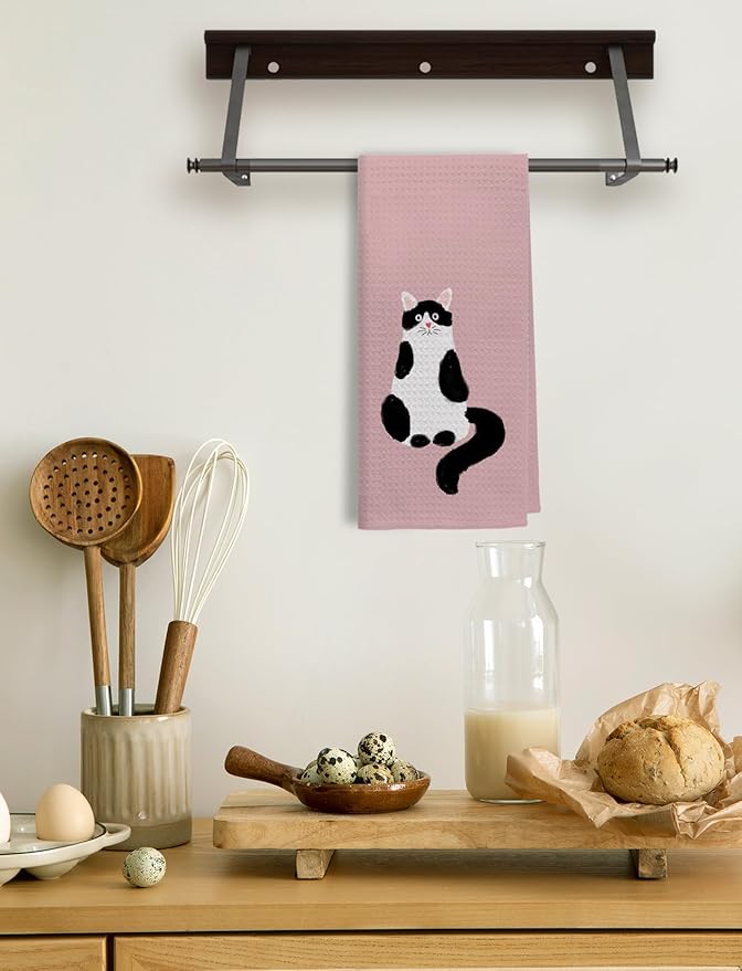 Tuxedo Cat Kitchen Towels, Black and White Cat Hand Towels for Bathroom, Cat Towels for Cat Lovers, Cat Dish Towels for Kitchen, Tuxedo Cat Gifts, Cat Mom Gifts, Cat Home Decor, 16x24 Inch