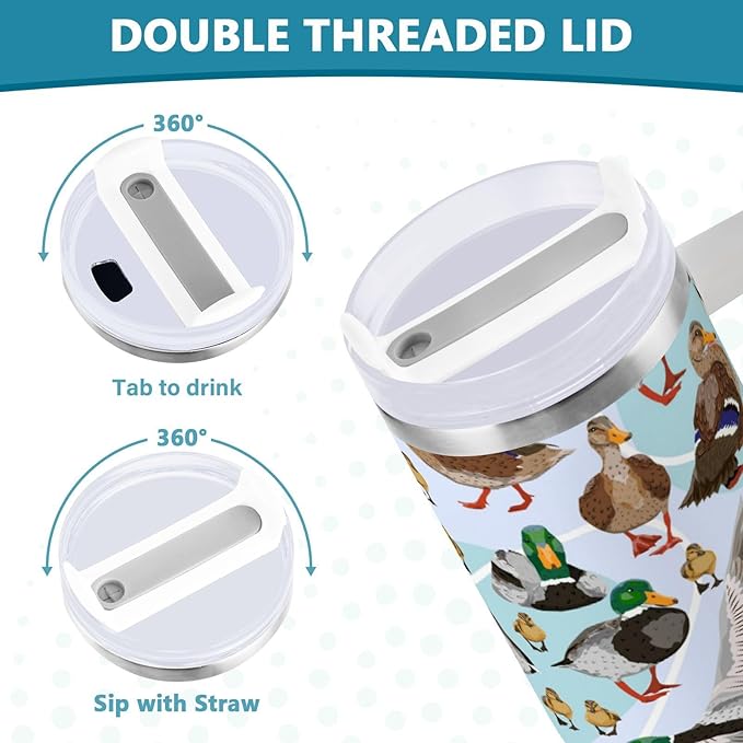 Boccsty Mallard Ducks Insulated Tumblers Reusable Stainless Steel Tumbler 30 oz Cup Coffee Travel Mug Water Bottle with Handle & Flip Straw for Home Office Car