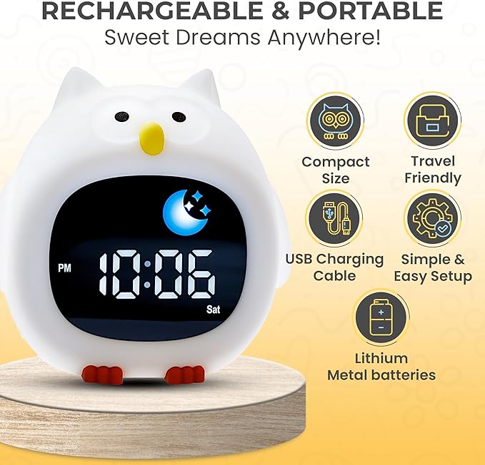 Bumble & Bright Kids’ Alarm Clock – Okay to Wake Clock with Nightlight & Sound Machine | Teaches Sleep Training & Helps Kids Stay in Bed | 8 Colors, 6 Sounds, Snooze | USB Powered (Corded Electric)