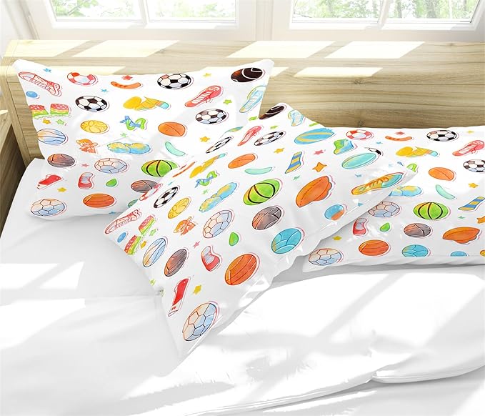 Sports Comforter Set Full Size Kids Cartoon Basketball Bedding Set Cartoon Games Football Comforter for Boys Teens Girls Colorful Tie Dye Bedroom Decor Toddler Cute Ball Gaming Quilt Set