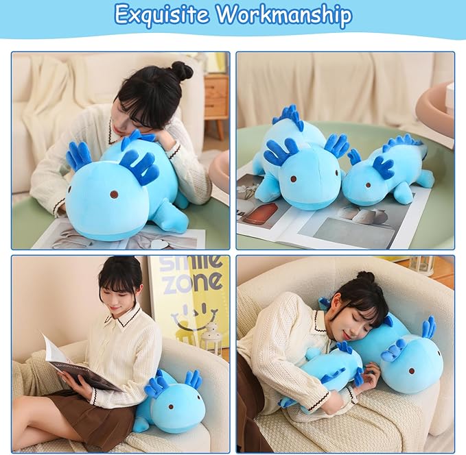 SQEQE Weighted Axolotl Plush Toy, Blue Axolotl Stuffed Animals Cute Plush Pillow, Kawaii Weighted Stuffed Animals Gifts for Girls & Boys Blue 13.8 Inch, 1.6 Lbs