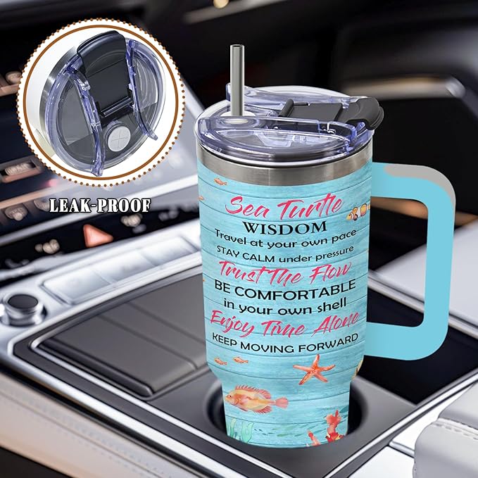 Turtles Gifts for Women, Sea Turtle Tumbler, Birthday Gifts for Sea Turtle Lover, Cute Animal Lover Gift for Women, 40 Oz Tumbler with Handle Lid and Straw