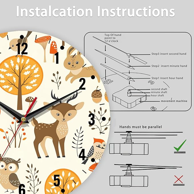SPUNKER Clocks for Living Room,Cute Animals 10 Inch Wall Clock,Autumn Forest Small Battery Operated Wall Clocks Decorative for Kitchen/Living Room/Bedroom/Bathroom/Dining Room