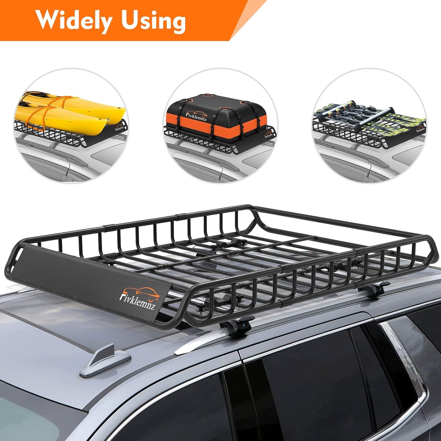 FIVKLEMNZ Car Rooftop Cargo Carrier Roof Bag Waterproof for All Top of Vehicle with/Without Rack Includes Topper Anti-Slip Mat + Reinforced Straps + 6 Door Hooks + Luggage Lock