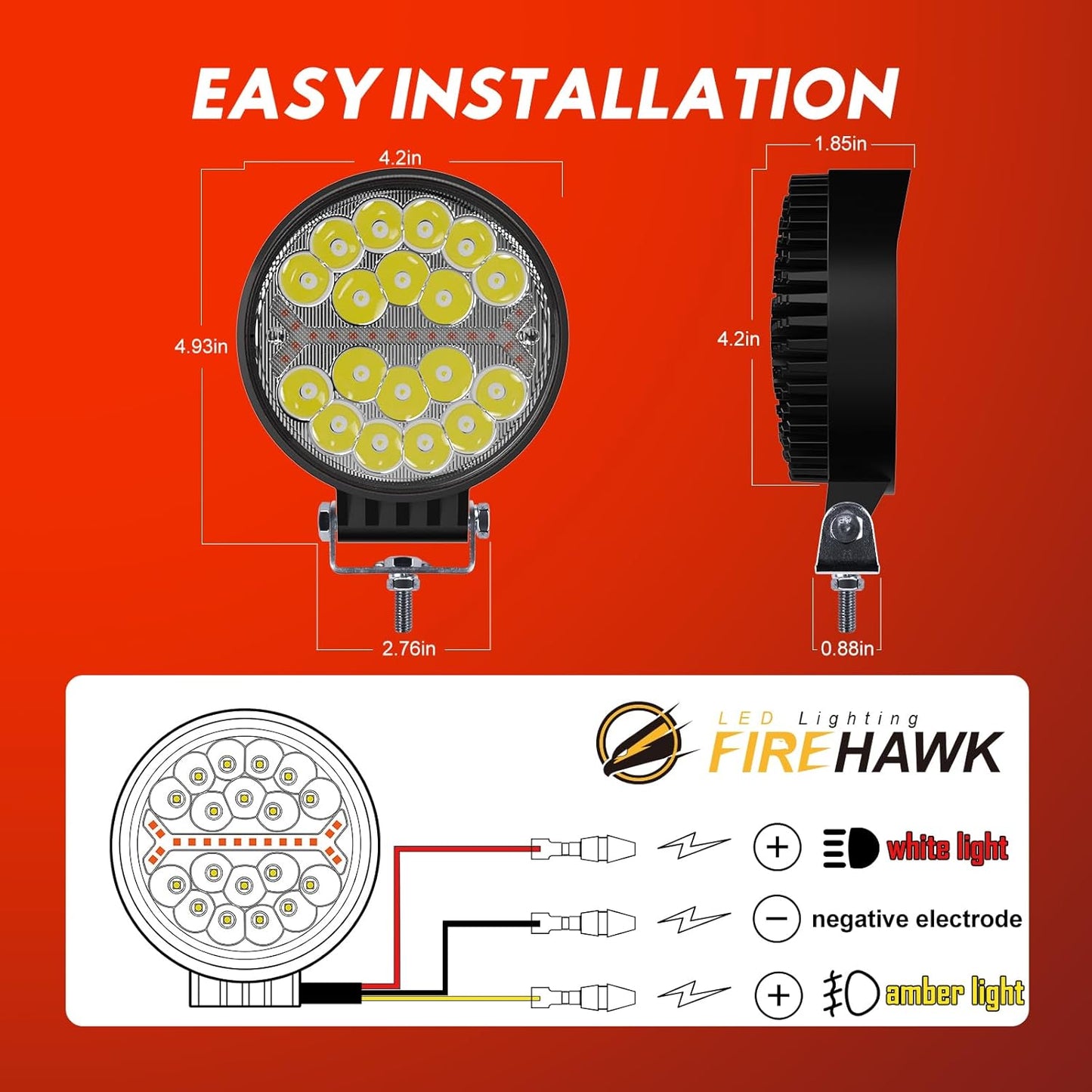 Firehawk LED Light Pods Bar 4 Inch 30000LM 60W Round Spot Flood Amber White Driving Offroad Fog Work Backup Bumper for Truck Jeep ATV UTV SUV Tractor Motorcycle 4x4 Cart Trailer Boat Waterproof 2PCS