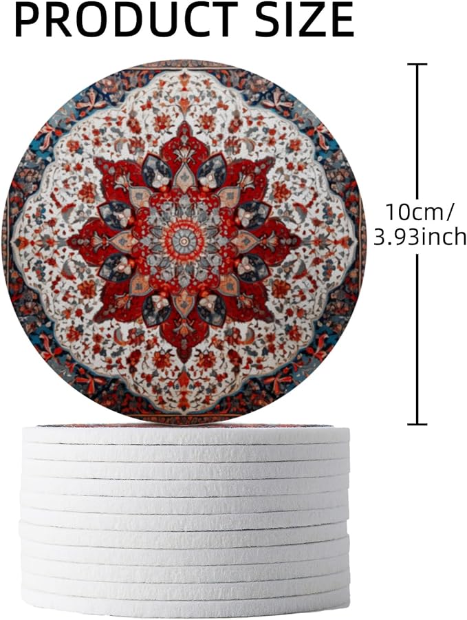 Trillionn 12 Pack Felt Cup Coasters for Drink, Absorbent Coasters for Coffee, Ethnic Pattern Design