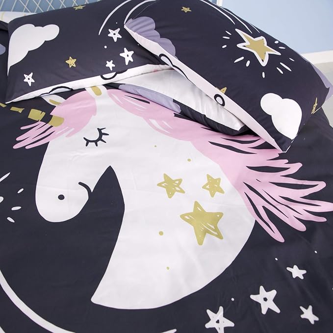 Unicorn Comforter Set Twin Unicorn Bedding Set for Girls Boys Kids Double Side Quilt Set - Includes 1 Comforter, 2 Shams