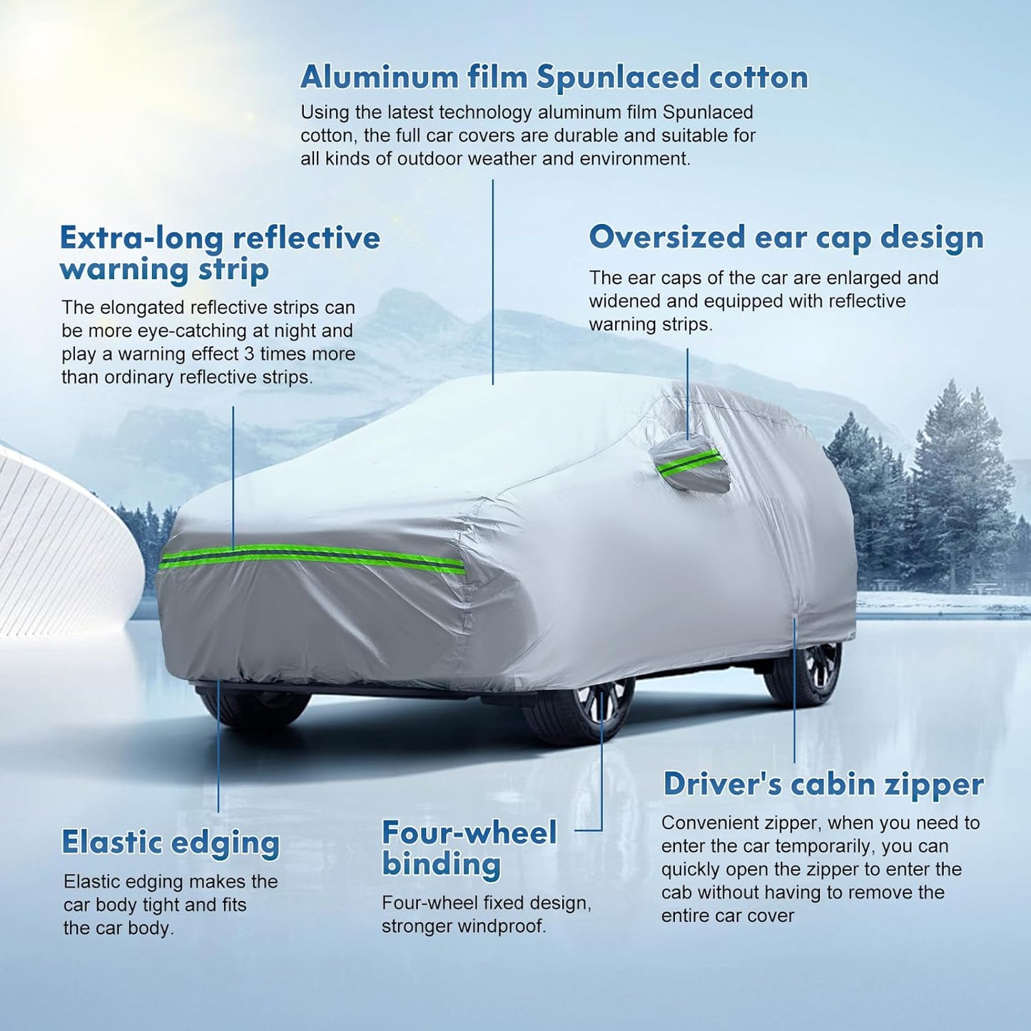 KEYOOG Truck Pickup Car Cover, 6-layer All-weather Waterproof, Heavy Outdoor Car Cover, Universal in All Seasons, Snow Protection, Acid Rainproof, Sunscreen, UV Protection, length Up to 220 "- Silvery