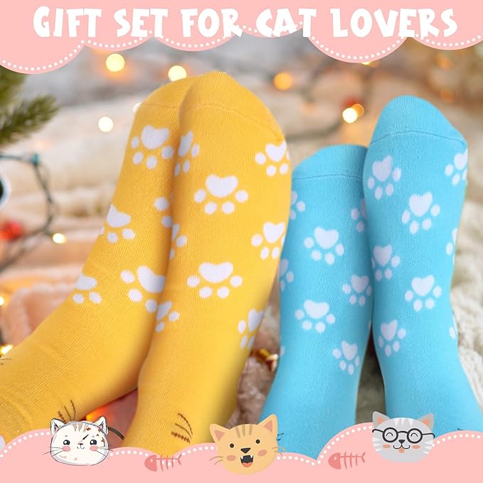 Sliner Teachers Appreciation Gifts Set for Cat Lover, Cat Mom Tumbler with Lid Straw 5 Pairs Cute Socks and Mom Ever Keychain Gifts for Teacher Nurse Grandma, Women Friend Birthday Mother's Day