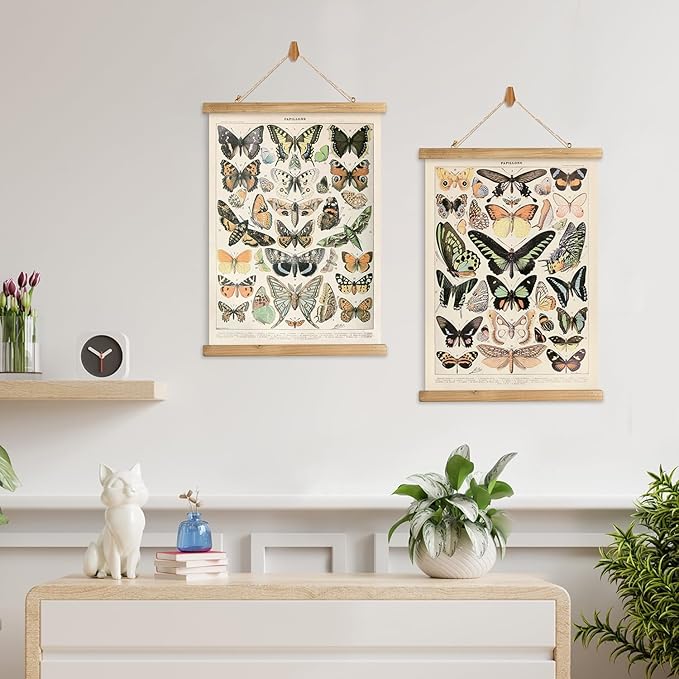 XIAOAIKA 2 Pack Vintage Butterfly Poster - Cottagecore Room Decor Aesthetic - Classic Lepidoptera Wall Art with Wooden Frame - Educational Decor for Nature Enthusiasts and Collectors 16 x 23 inches