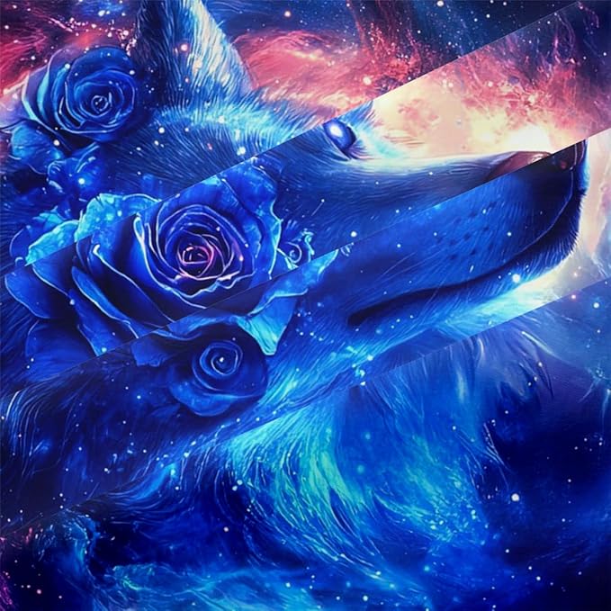 Blue Galaxy Wolf Comforter Set Twin Size Cute Animal Bedding Set Aesthetic Bedding Comforters Soft Down Alternative Comforter Sets with 1 Pillowcase