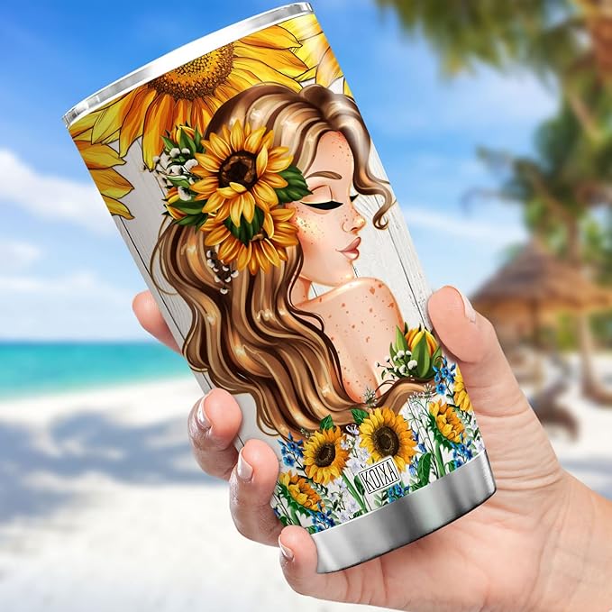 Sunflower Girl Tumbler With Lid 20oz Im A Happy Go Lucky Ray Of Sunshine Vintage Sunflowers Flowers Stainless Steel Coffee Cup Sunflower Things For Teen Girls Insulated Mug