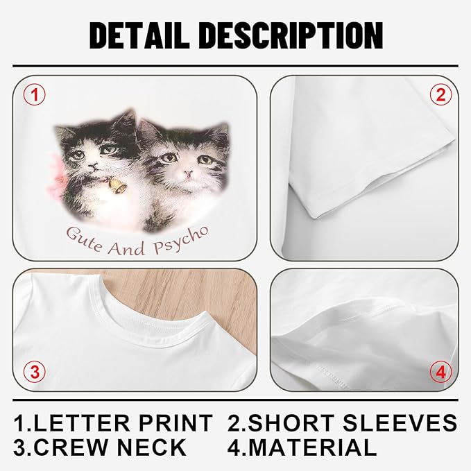 Tuislay Cat Baby Tees for Women Cute Y2k Coquette Shirt Funny Cropped Graphic Tees Top Downtown Girl Aesthetic Grunge Clothes