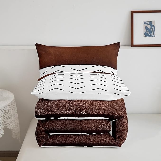 Boho Stripe Bedding Set Full Size Geometric Comforter Set Exotic Morden Black Brown Lines Down Comforter Tribal Minimalism Fashion Bedroom Decor 3 Pieces Duvet Insert for Adult Men Women