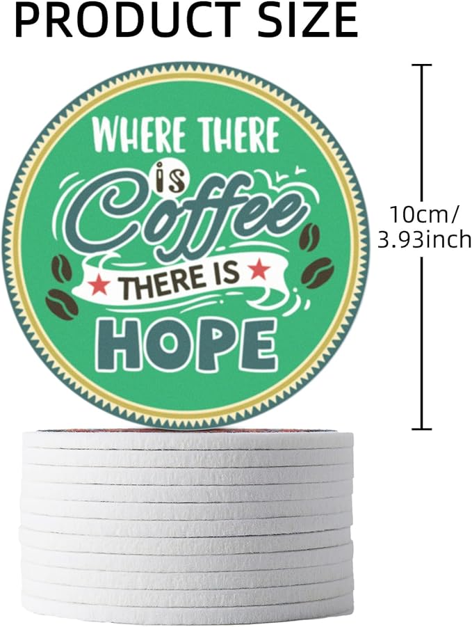 Trillion 12 Pack Felt Cup Coasters for Drink, Absorbent Coasters for Coffee, Coffee Pattern Design Drink Coasters