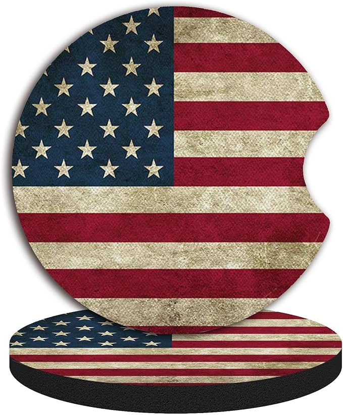 Car Coasters for Cup Holders,Car Cup Holder Coasters, 2 Pack Cup Holder Coasters for Car, Anti Slip Rubber Car Cup Mat with A Finger Notch, Cute Car Interior Accessories for Women 2.75" American Flag