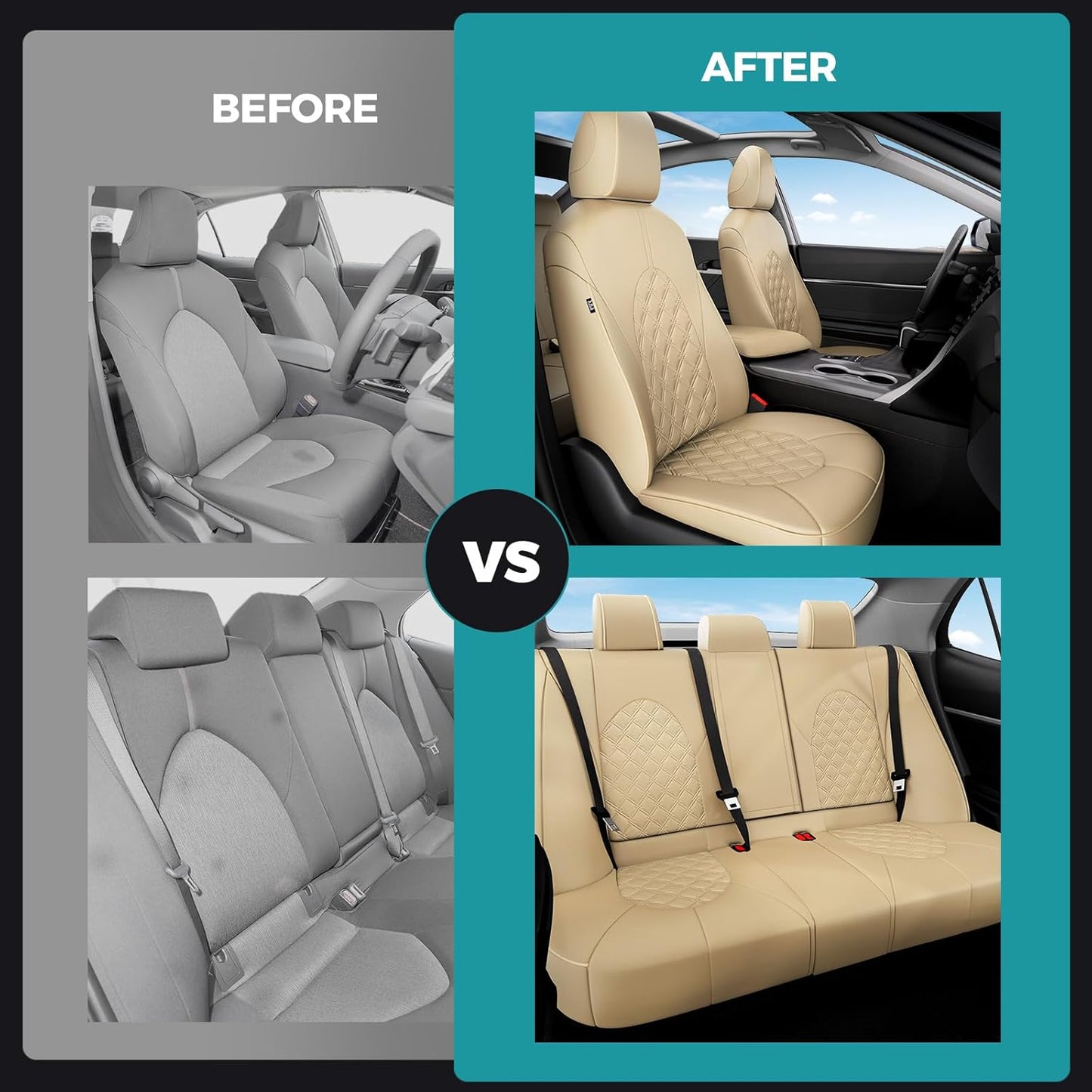 for Toyota Camry Seat Covers Hybrid XLE XSE 2018 2019 2020 2021 2022 2023 2024 - Custom Car Seat Cover Full Set, Waterproof Breathable Cushion Protector, Leather Seat Cover for Cars Beige