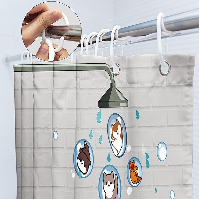 SVBright Cute Raining Cats Shower Curtain 60Wx72L Inch for Kids Cartoon Dog Funny Animals Nursery Lovely Hilarious Pets Playing Water 12 Pack Hooks Fabric Polyester Waterproof Bathroom Bathtub Panels