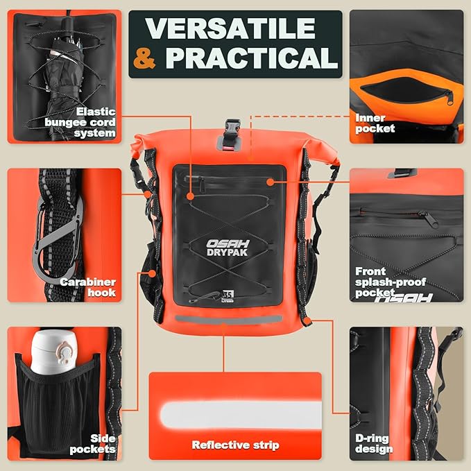 Waterproof Backpack Dry Bag 35L/55L β Heavy Duty Roll-Top Hiking Backpack Sack Keeps Gear Dry for Travel, Kayaking, Boating, Camping, Rafting and Fishing