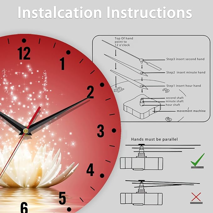 SPUNKER Wall Clock,Lotus Flower Wall Clocks for Living Room Decor,Glowing Floral Kitchen Clocks Wall Battery Operated - 10 Inch Round Bathroom Wall Clock Silent Non-Ticking